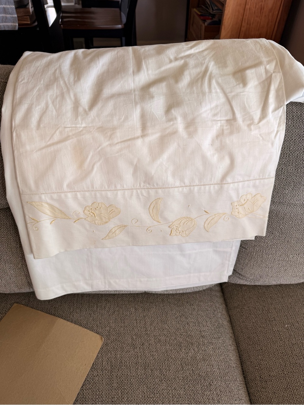 Embroidered Cream Floral Queen Flat Sheet